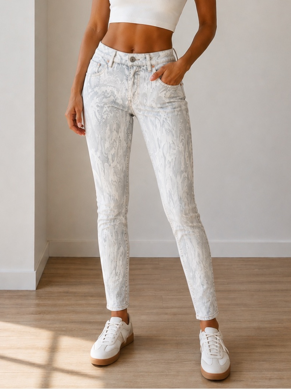 Maison Scotch La Parisienne Skinny Jeans Gray Marble Print Stretch Denim 28